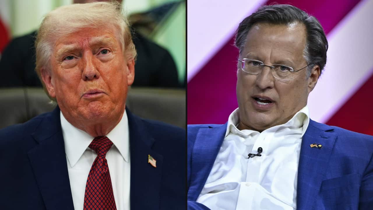 A two-way image of Donald Trump and Dave Brat.