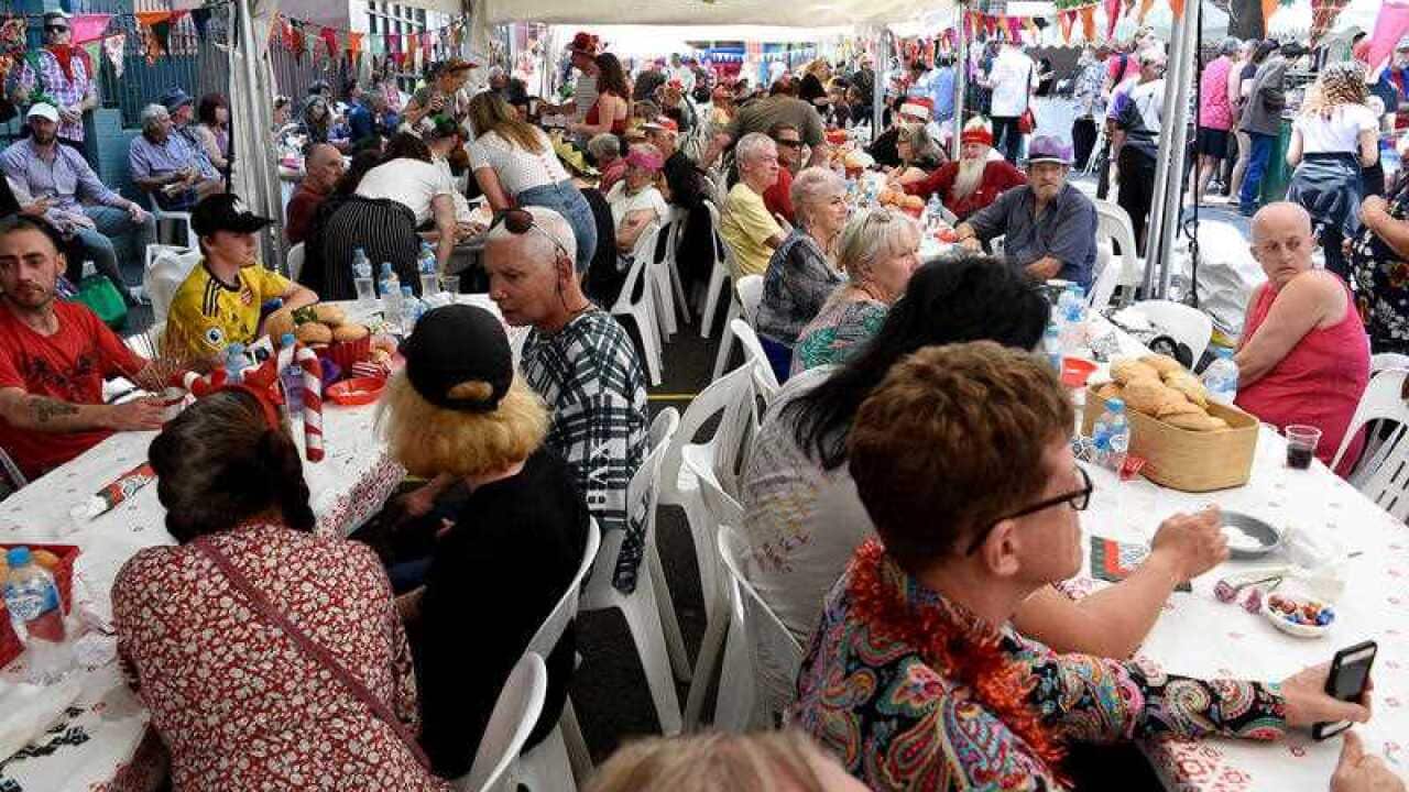 People enjoying the Wayside Chapel Christmas lunch in 2019.