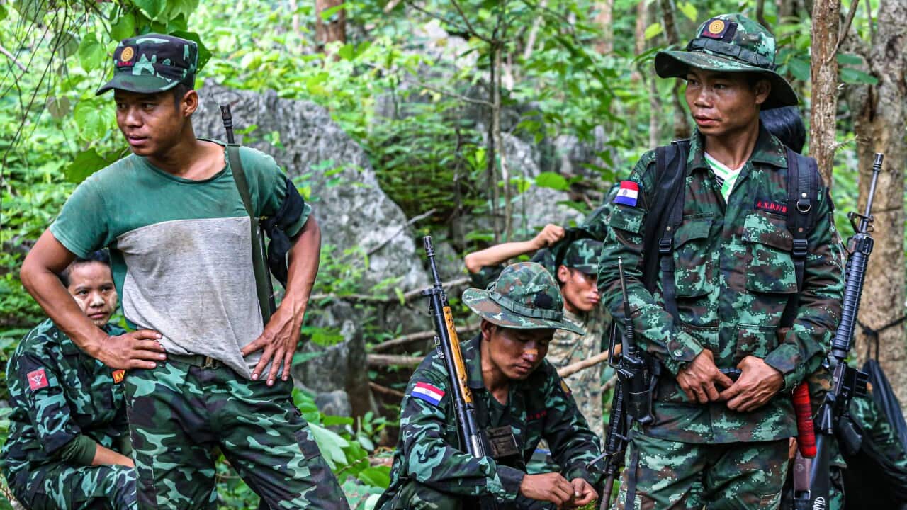 Rebel insurgents resting in the forests of Myanmar