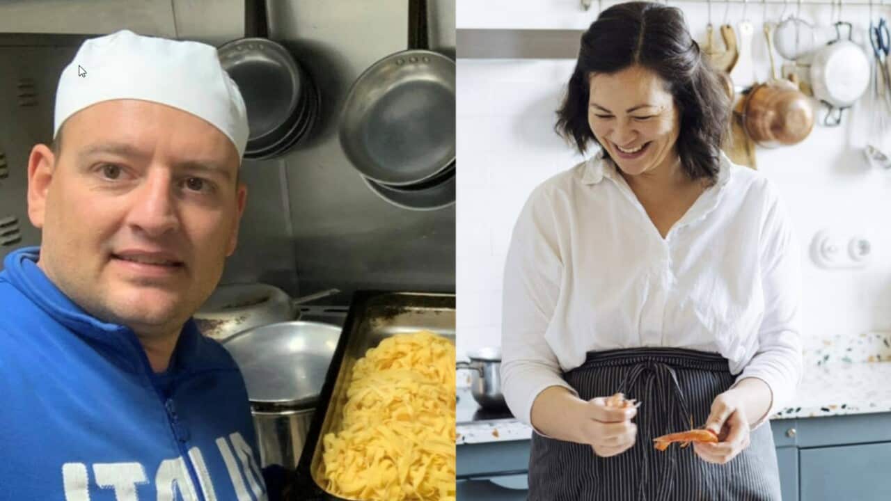 Gabriele Gori (left) ed Emiko Davies, ospiti del nuovo episodio di ‘Scarrafoni in cucina’