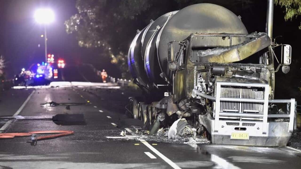 Emergency services at the site of a crashed truck in Victoria.