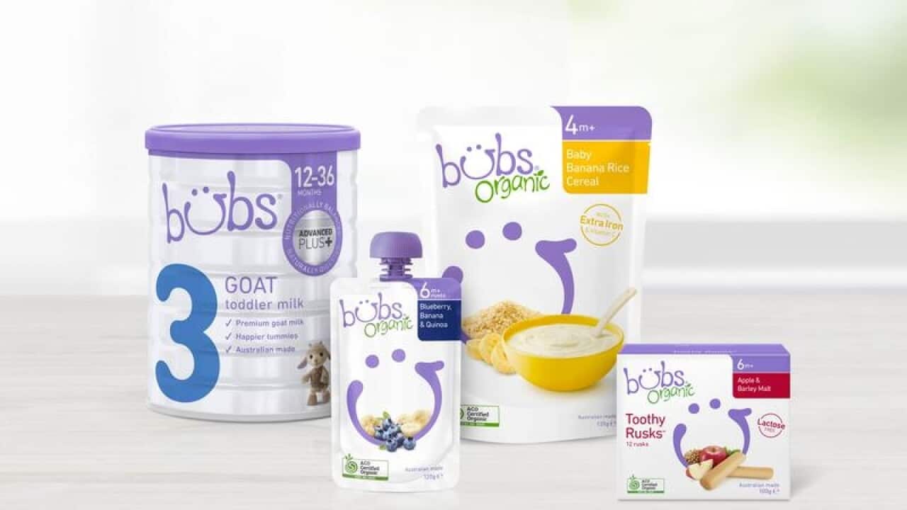 A supplied image of products made by milk formula maker Bubs