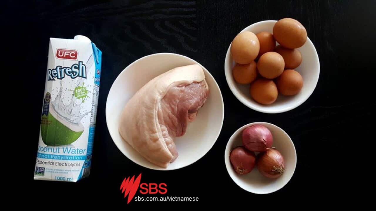 Ingredients for Vietnamese braised and caramelized pork and eggs