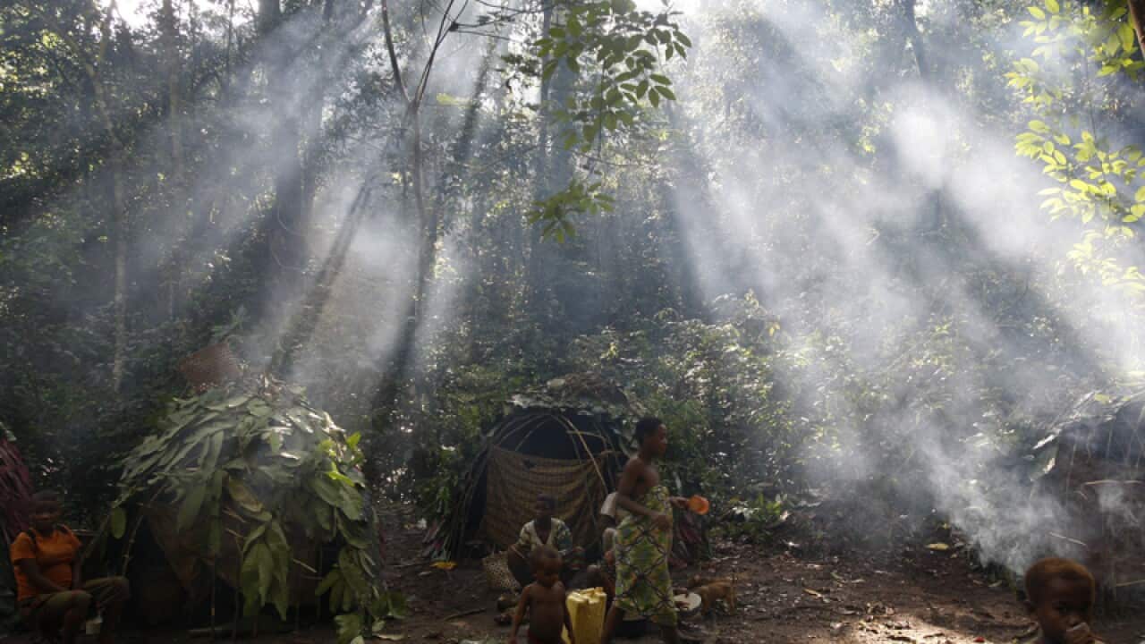 A family at a pygmy hunting camp in Congo