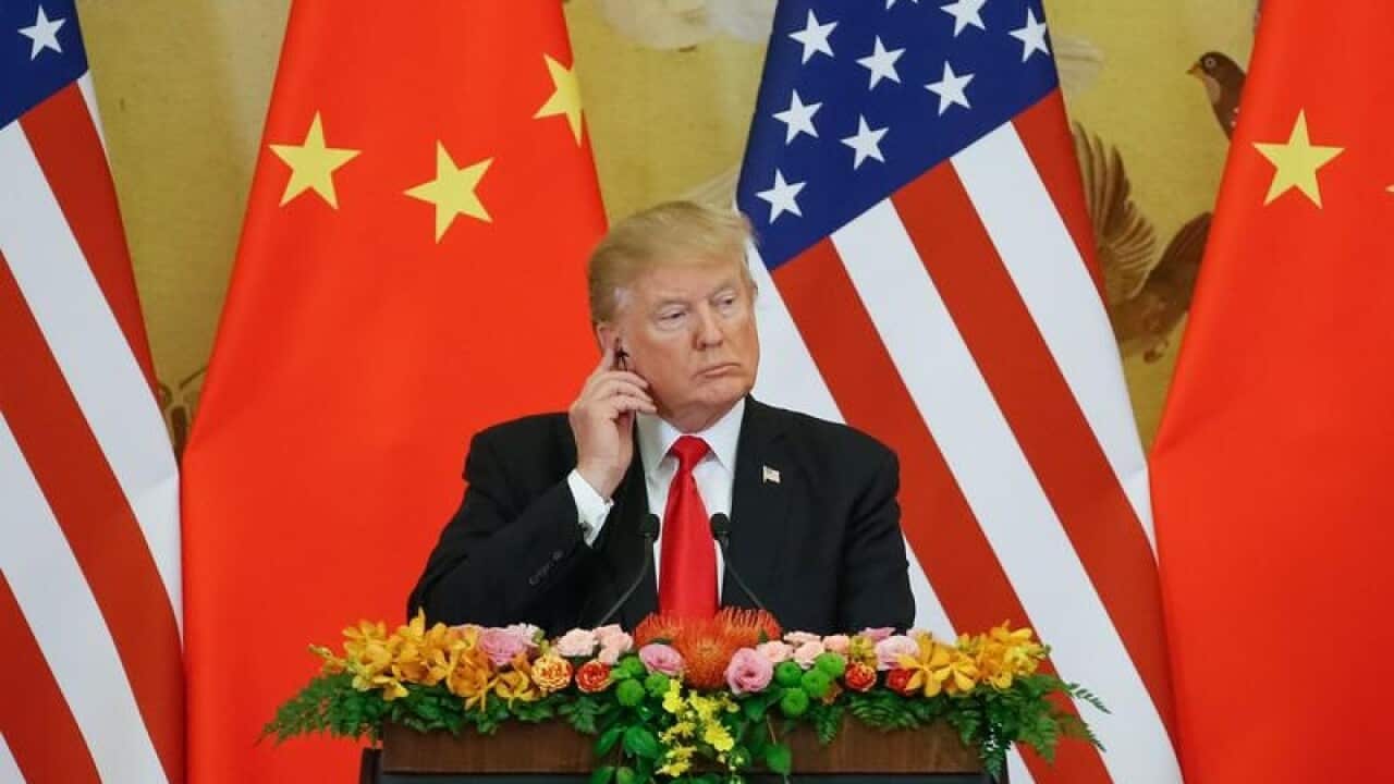 US President Donald Trump during a press conference in Beijing
