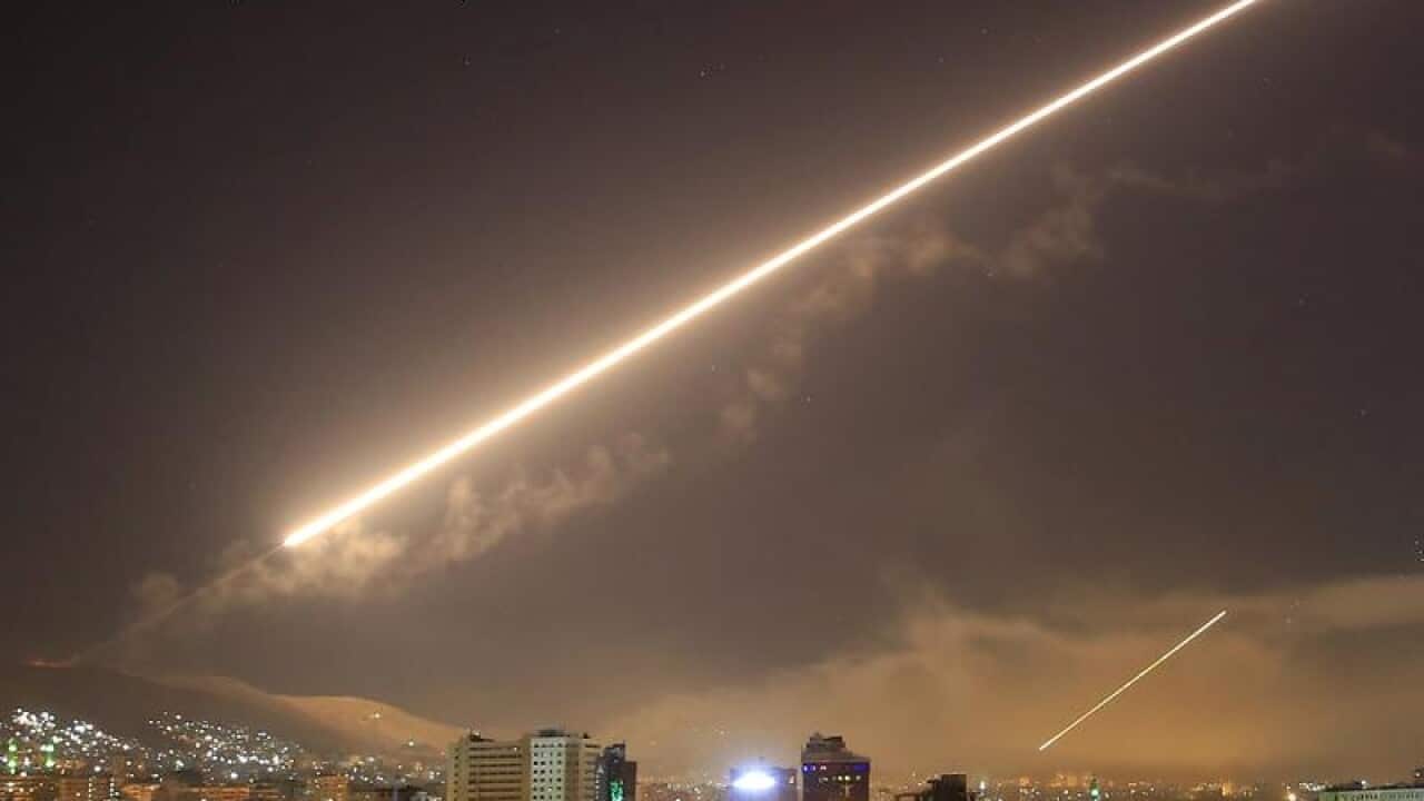 Missiles in the skies over Damascus.