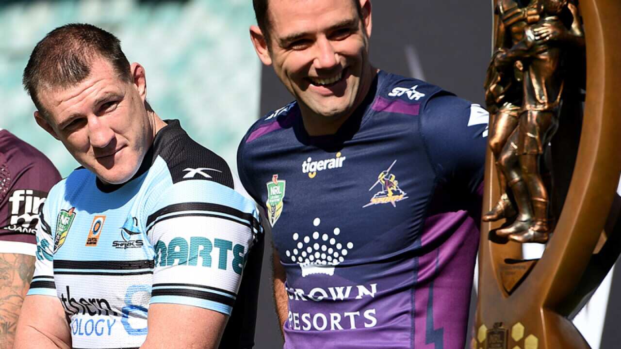 Paul Gallen of the Sharks and Cameron Smith of the Storm