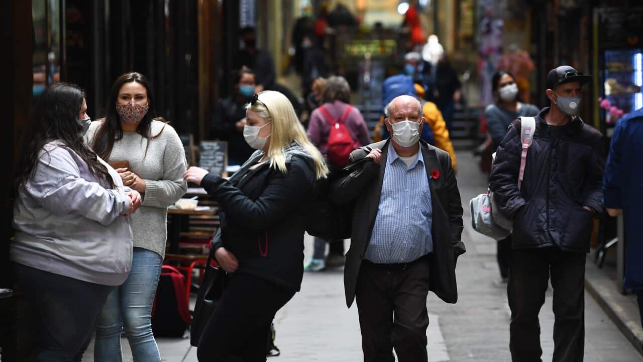 People are seen in Centre Place in Melbourne, Thursday, 5 November, 2020.