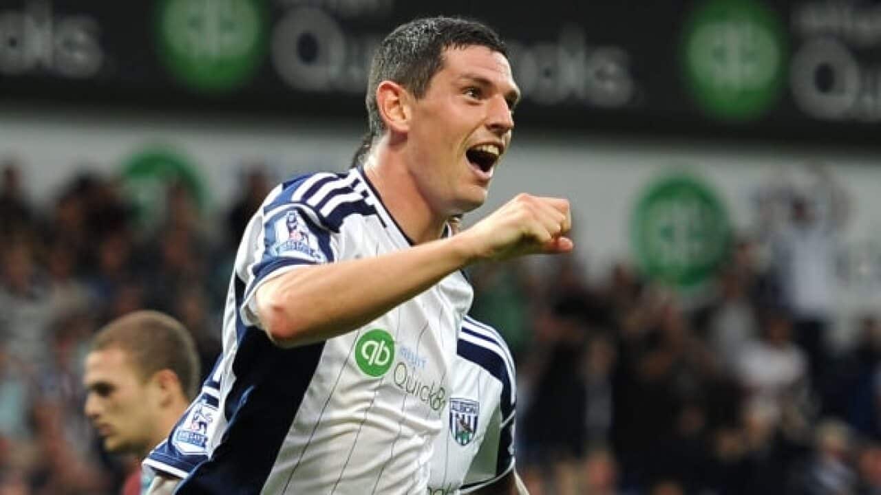 Graham Dorrans celebrates a goal during his time with West Bromwich Albion