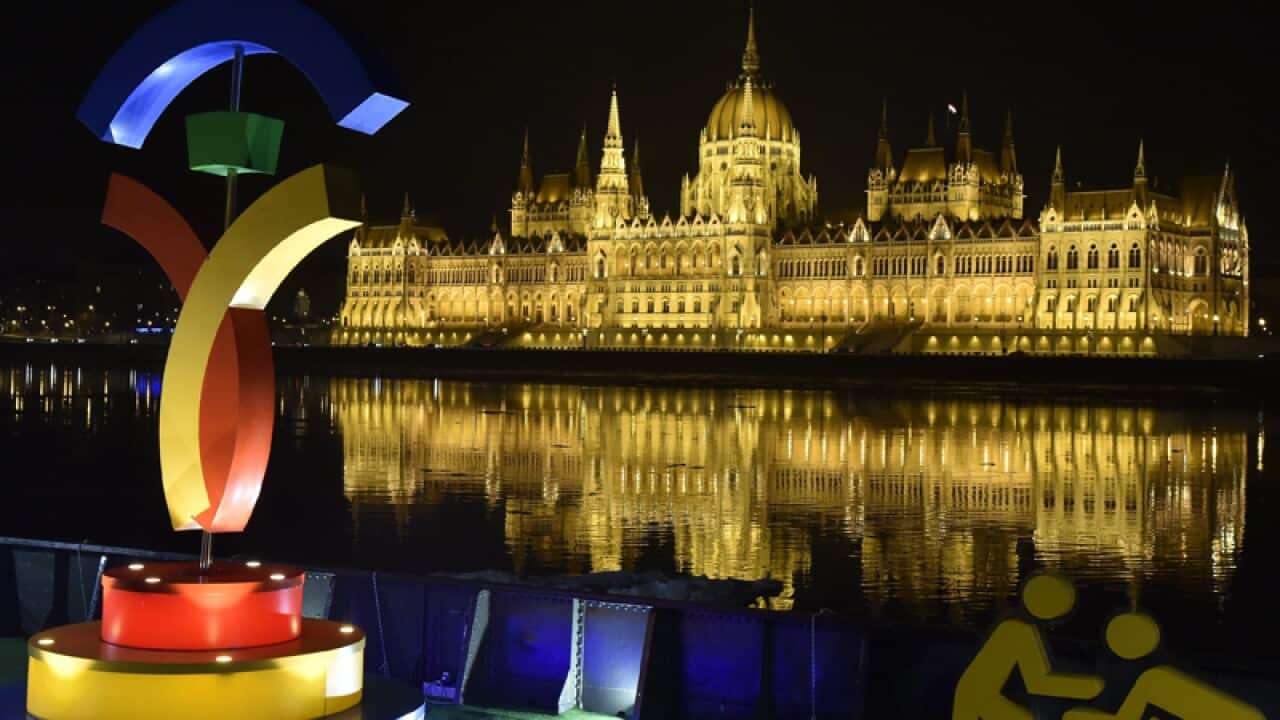 The logo of the host city candidate Budapest