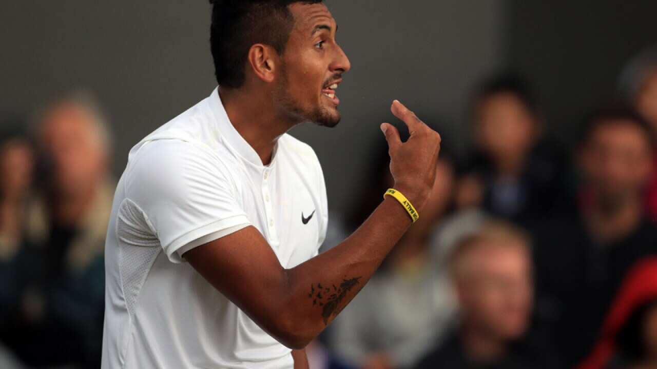 Nick Kyrgios during his match against Dustin Brown