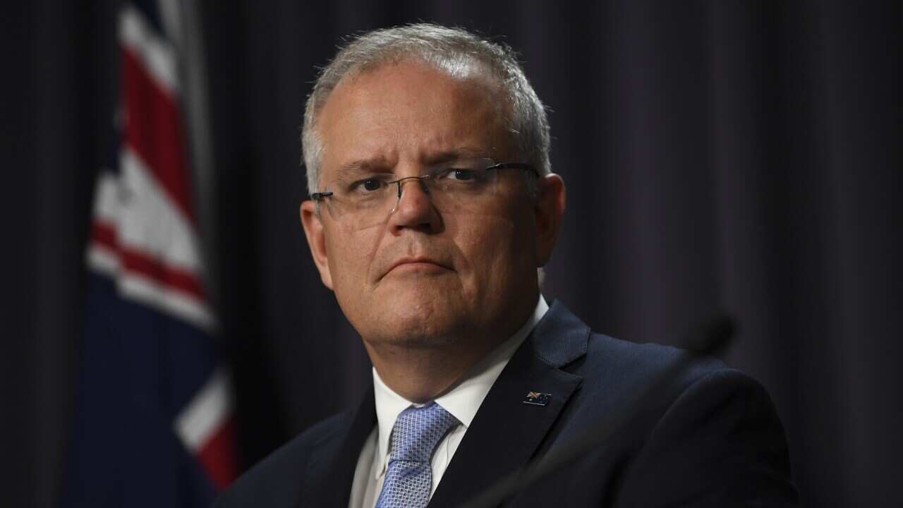 Prime Minister Scott Morrison speaks to the media during a coronavirus update for the media at Parliament House, Canberra.