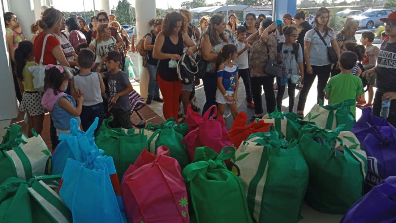 Some of the hampers handed out at the event.