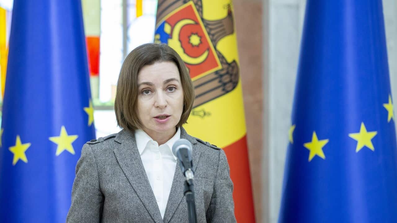 President of Moldova Maia Sandu speaks during briefing at the presidential palace