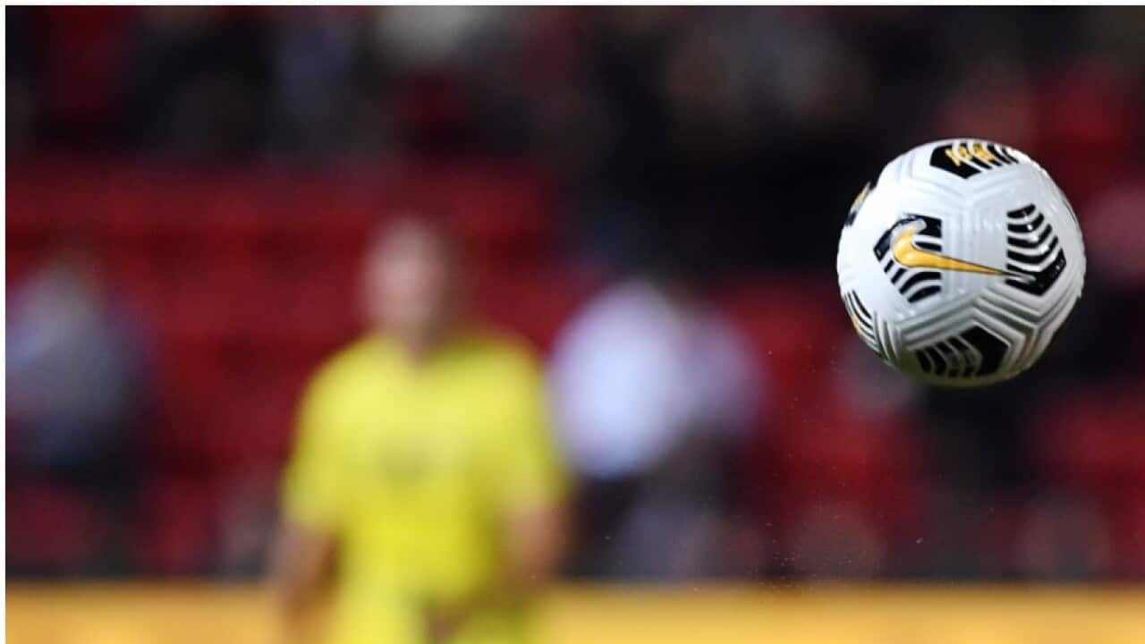 Josh Cavallo of Adelaide United during the A-League match between Adelaide United and Wellington Phoenix in May 2021.
