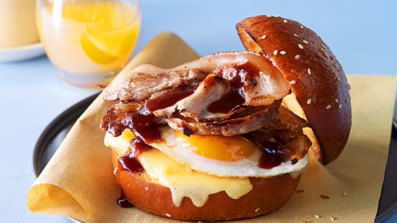 Bacon & egg roll with HP-style sauce