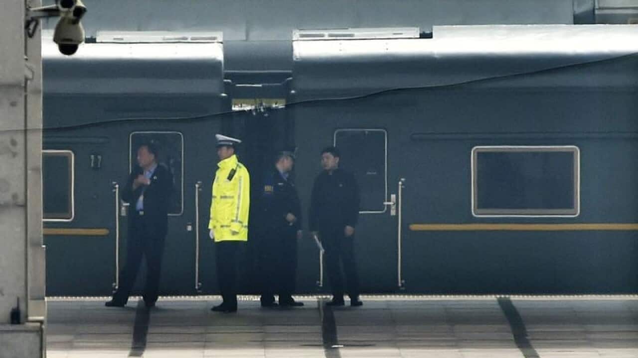 A special train is seen at Beijing Railway Station in Beijing.