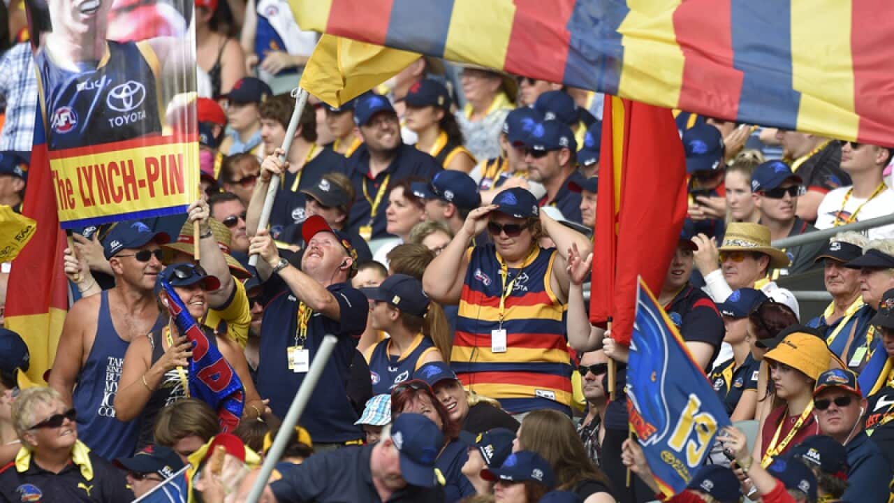 Crowds during the Round 1 AFL match at Adelaide Oval