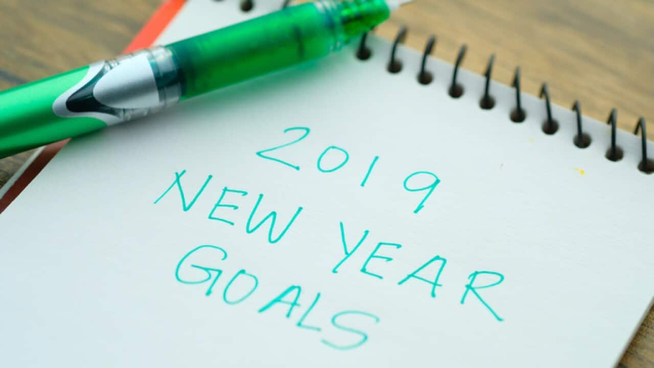 2019 new year goal written on note pad