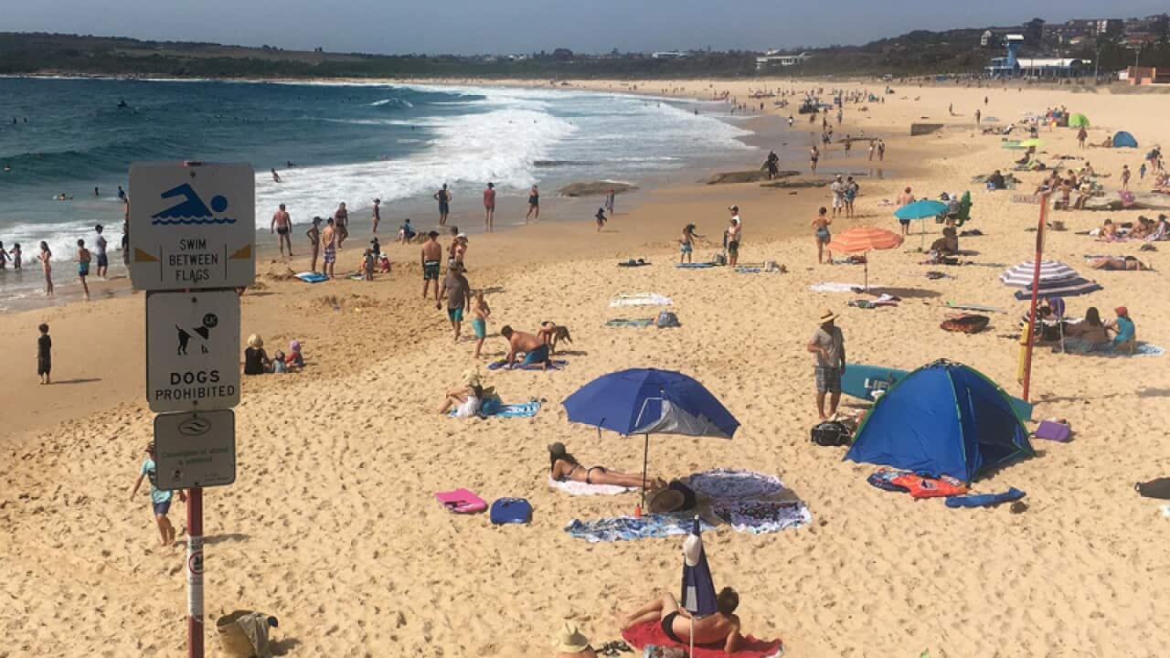 Beachgoers are seen on Maroubra Beach