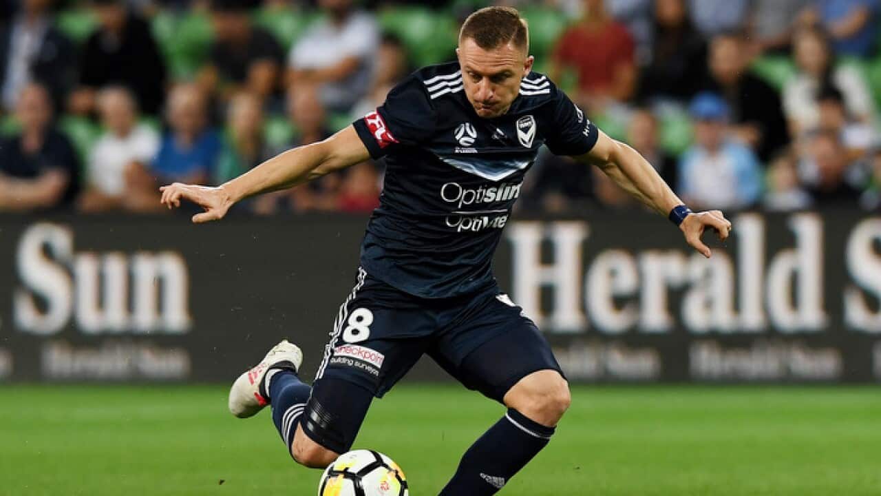 Melbourne Victorys Besart Berisha during the A-League's Melbourne Derby