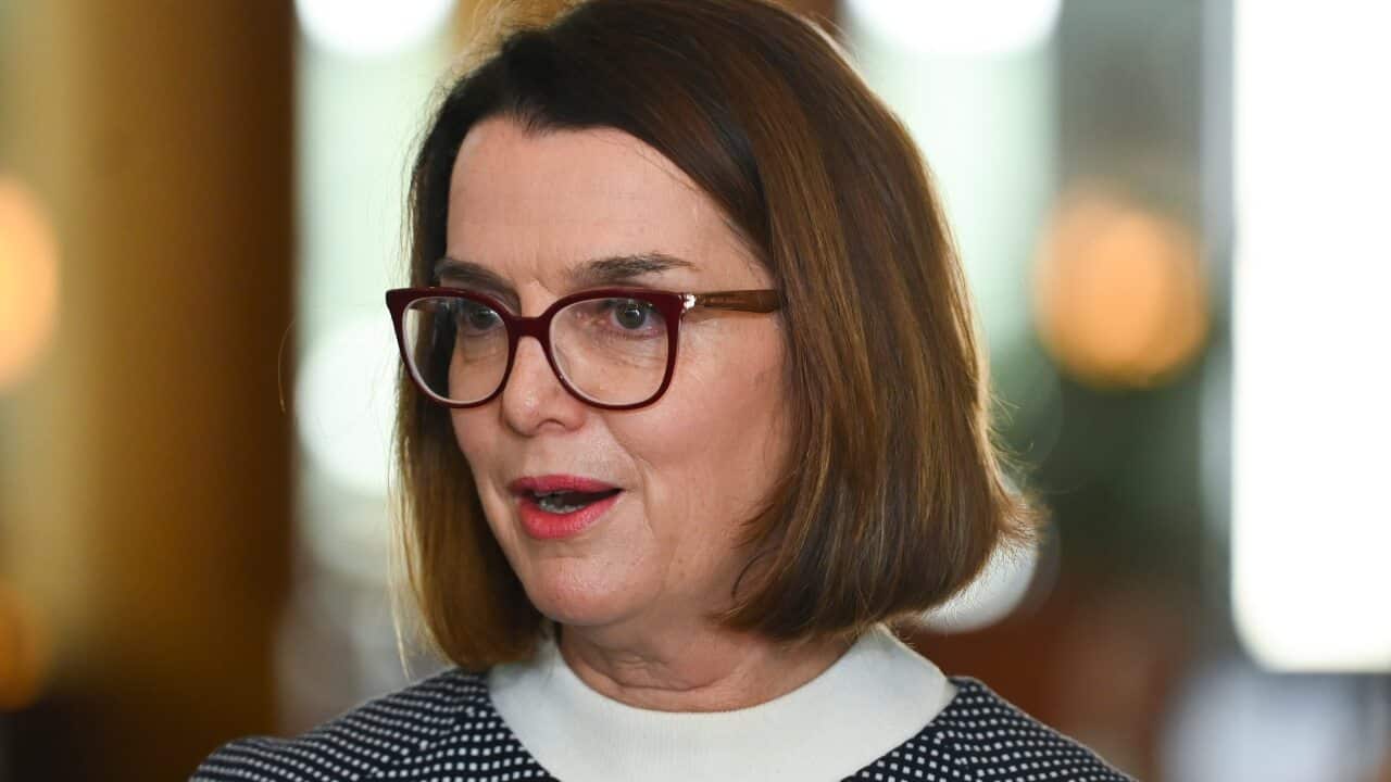 Social Services Minister Anne Ruston speaks to the media during a press conference at Parliament House in Canberra.