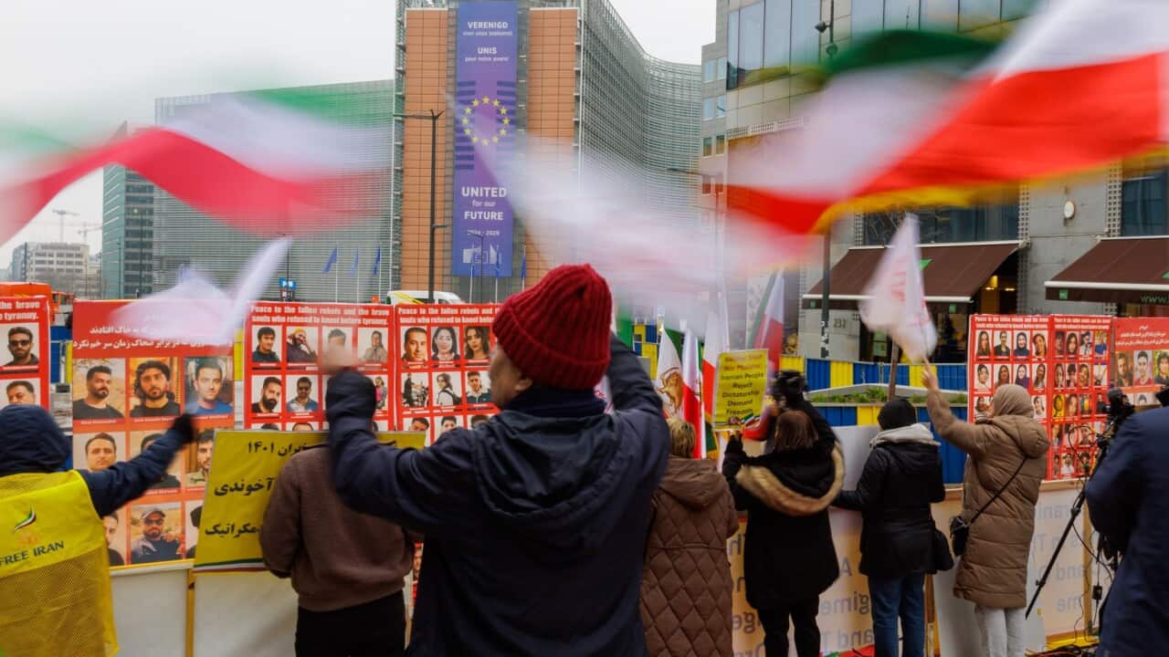 Protestors urge the EU to blacklist the Islamic Revolutionary Guard Corps as a terrorist organization (AAP)