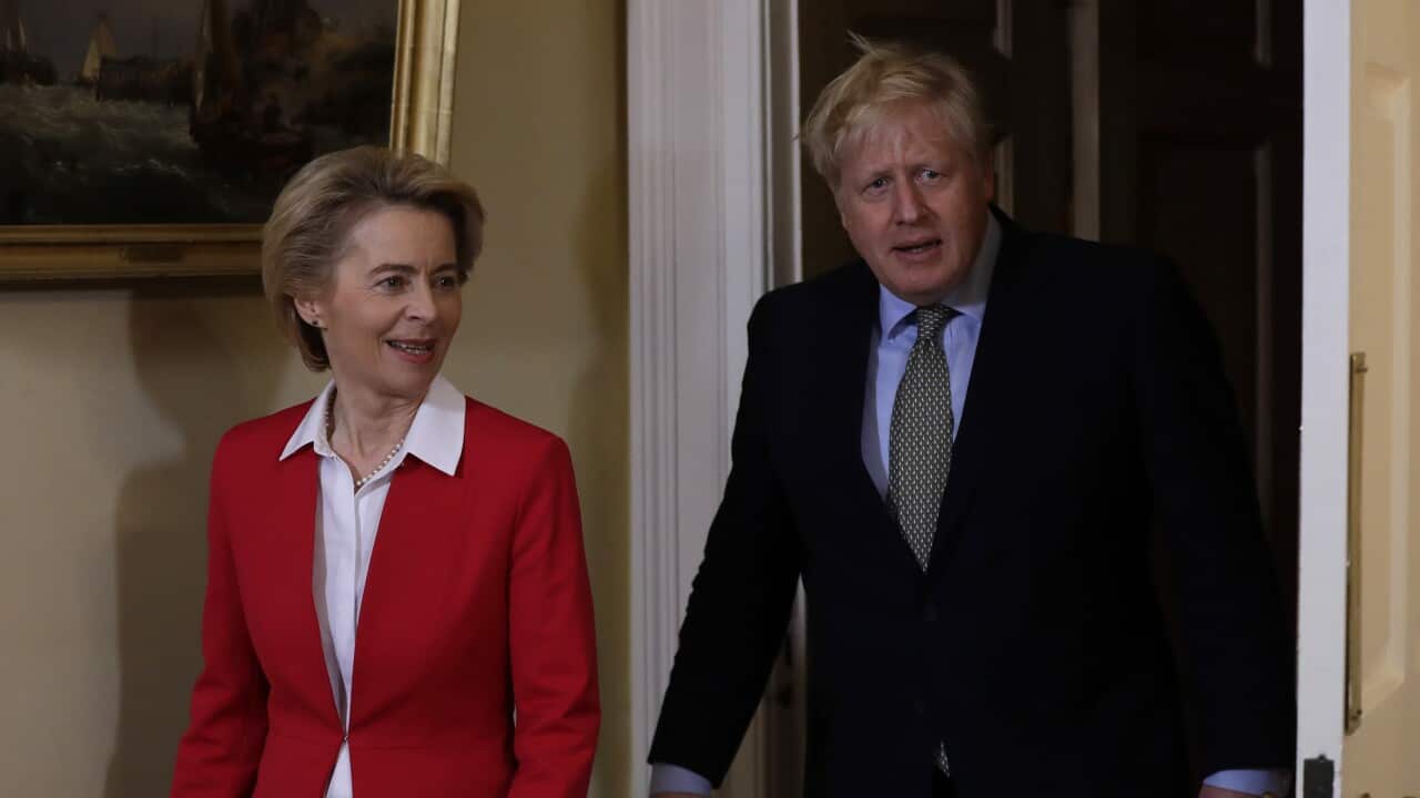 A file photo of Britain's Prime Minister Boris Johnson and European Commission President Ursula von der Leyen