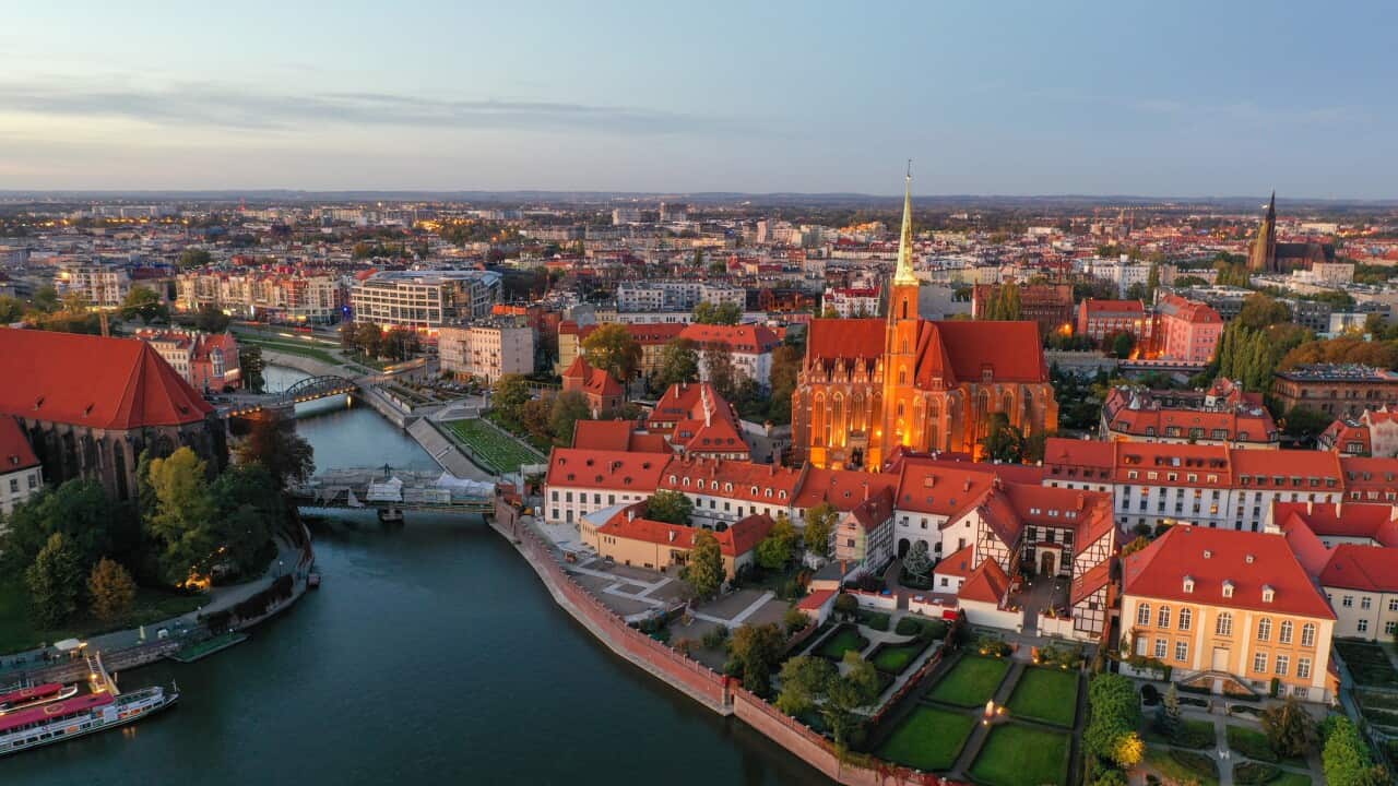 Wroclaw old town cityscape aerial view Poland