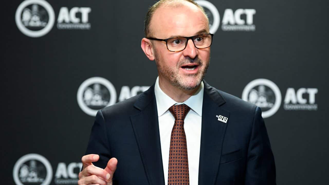 ACT Chief Minister Andrew Barr speaks to the media in Canberra, Wednesday, October 6, 2021.