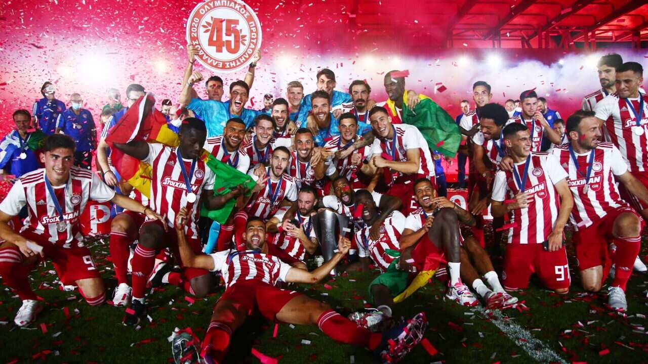 Title triumph for Olympiakos after three years.