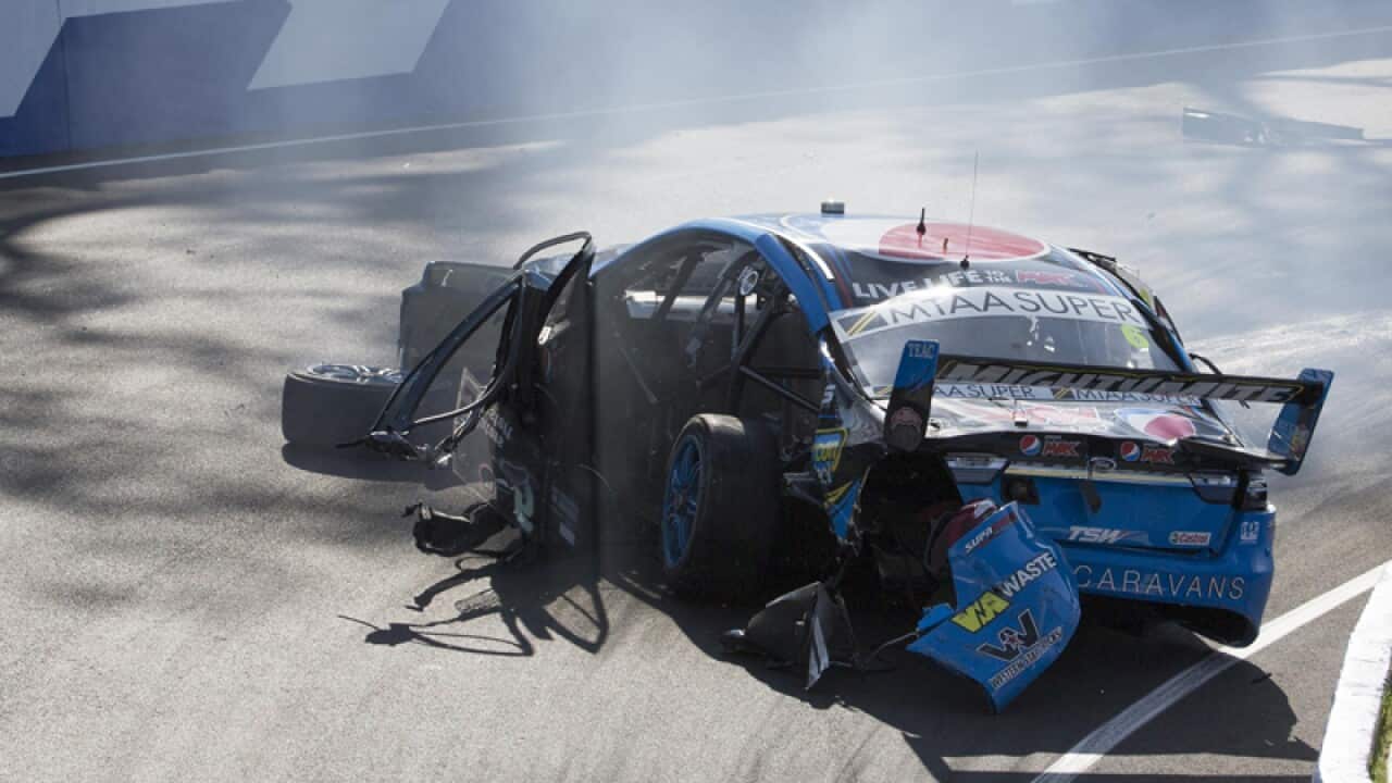 Chaz Mostert crashes during the Supercheap Auto Bathurst 1000