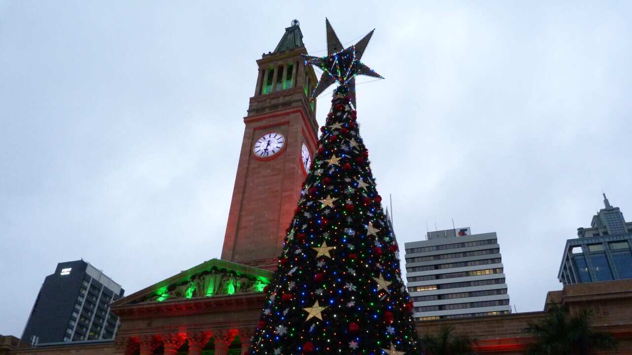 Christmas tree in front of Brisbane Cityhall, Australia