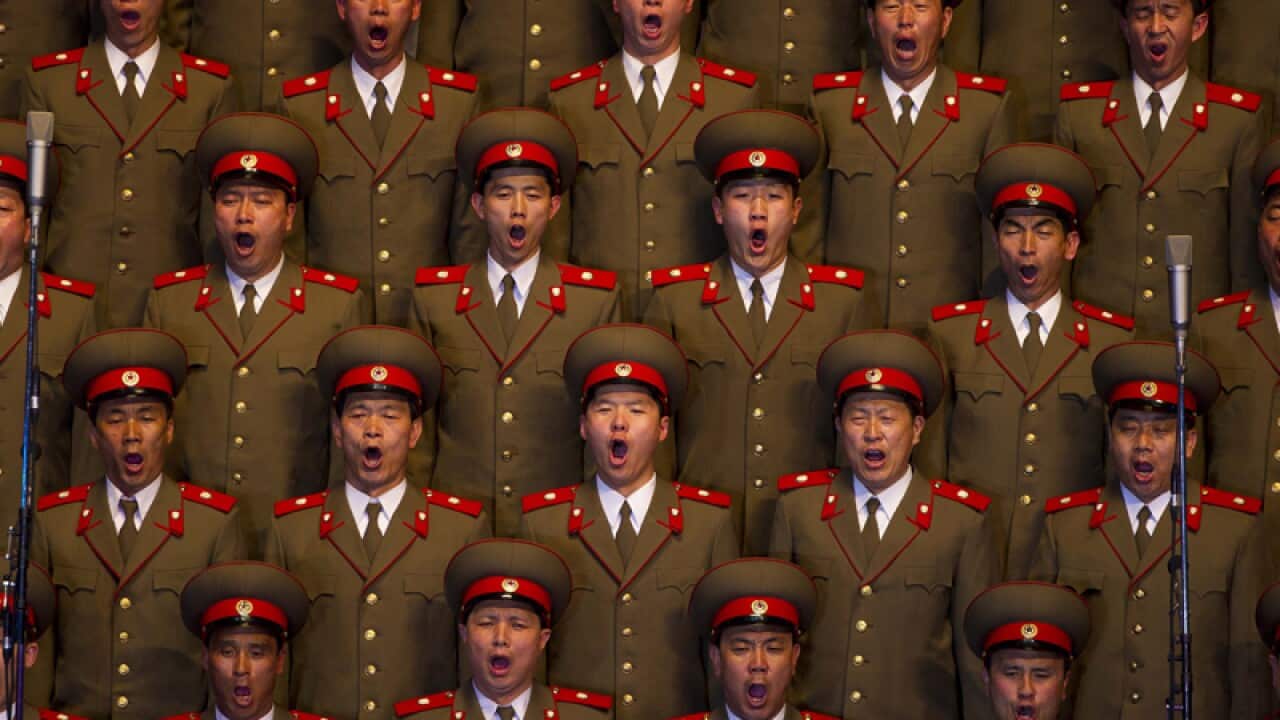 A North Korean choir sings during a concert in Pyongyang