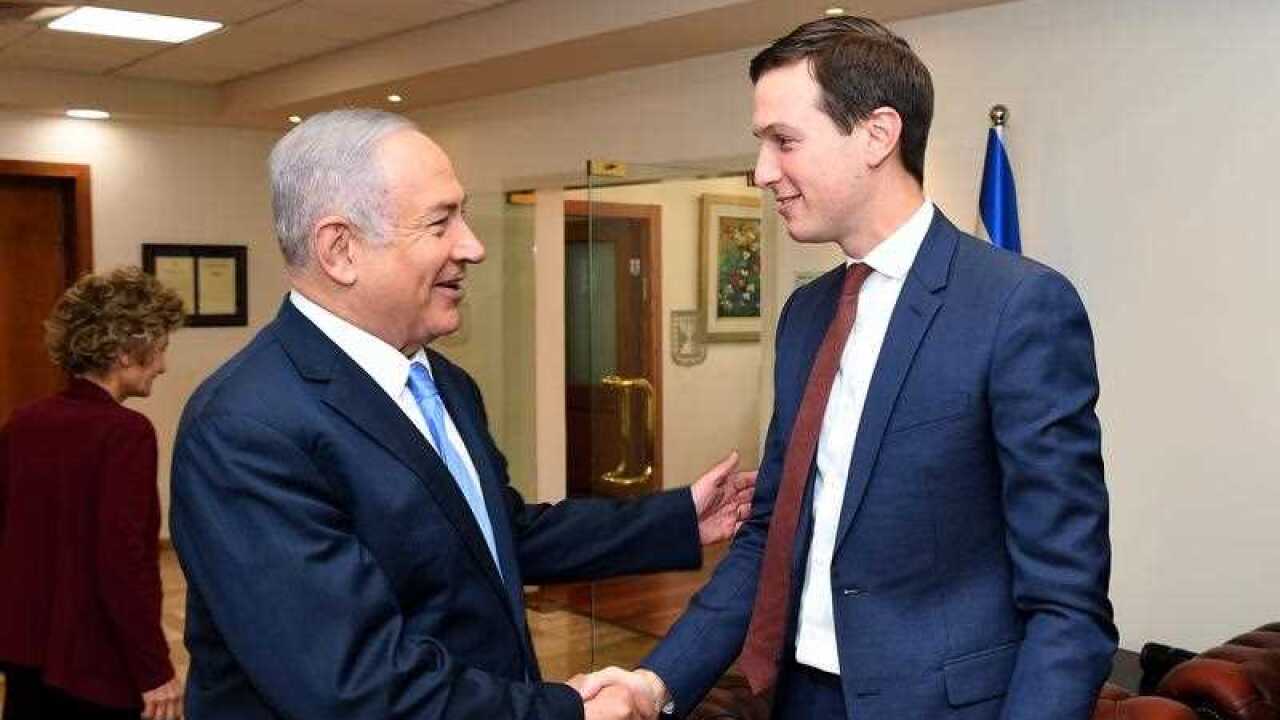 A handout photo made available by the US Embassy Jerusalem shows US Senior Presidential Advisor Jared Kushner (R) meeting with Israeli Prime Minister Benjamin Netanyahu at the Prime Minister's office in Jerusalem, 22 June 2018.