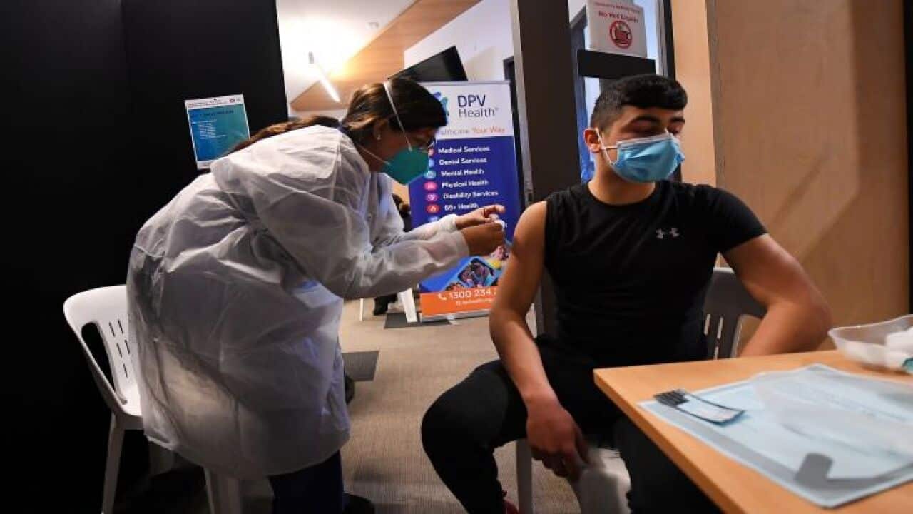 A Covid19 vaccine being administered at a pop-up Covid19 vaccination clinic in Melbourne