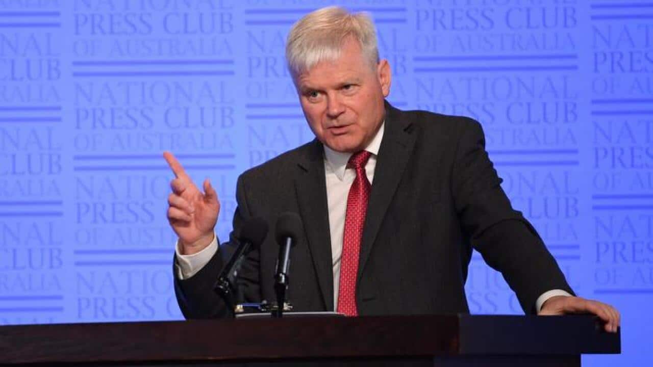 Chris Richardson addresses the National Press Club in Canberra