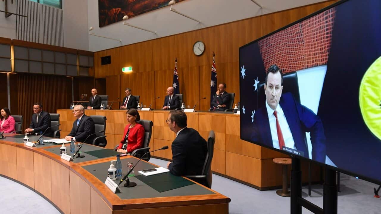 Scott Morrison and the National Cabinet address the media at a press conference