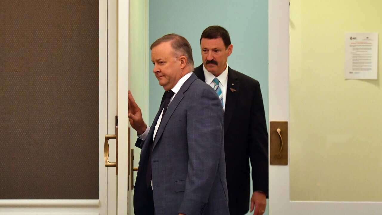 Leader of the Opposition Anthony Albanese and Labor member for Eden Monaro Mike Kelly