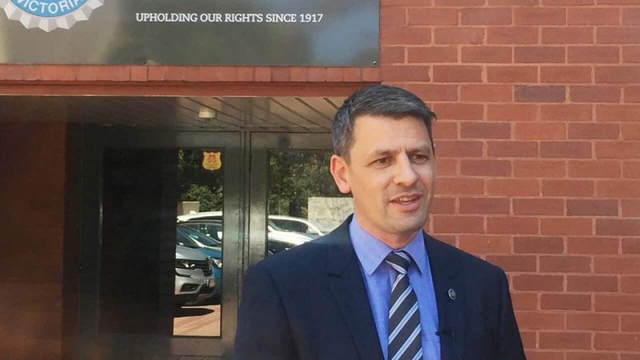Police Association Victoria secretary Wayne Gatt speaks to media.