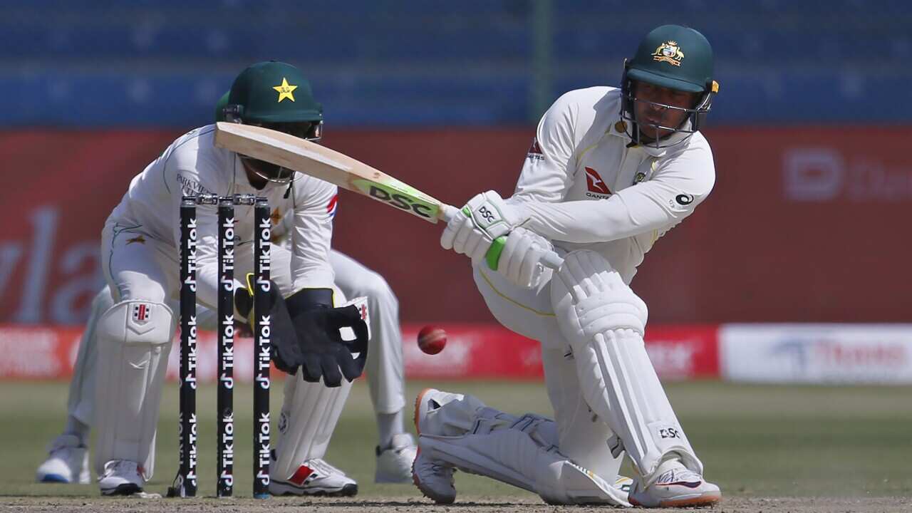 Australia's Usman Khawaja bats in a cricket game