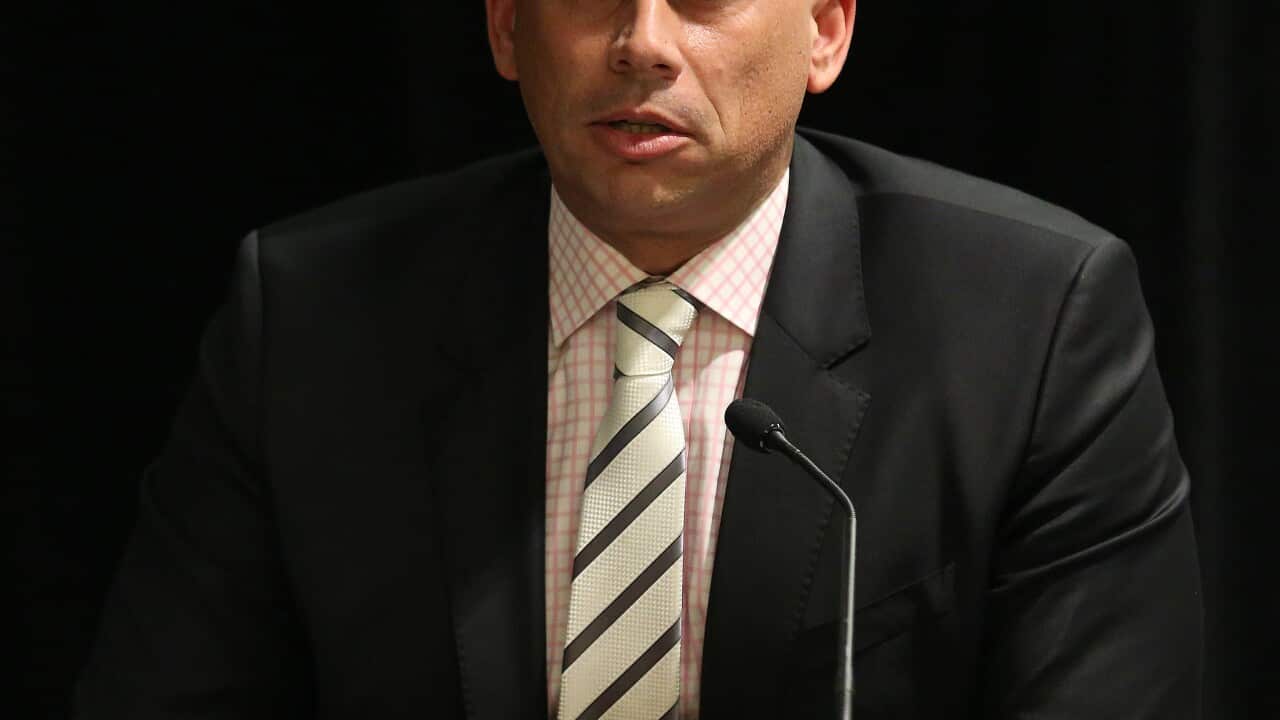 Chief Minister of the Northern Territory Adam Giles speaks during a press conference following the Council of Australian Government Meeting (COAG) in Sydney. Friday, Dec 11, 2015. (AAP Image/David Moir) NO ARCHIVING