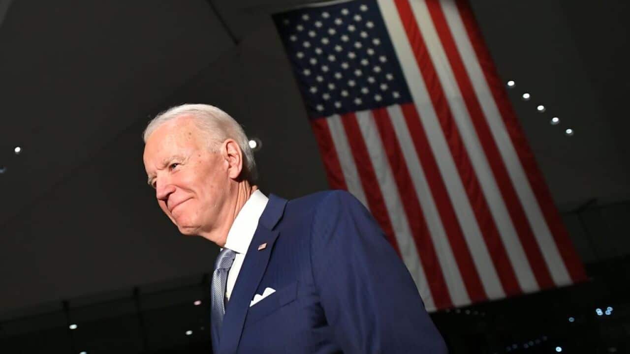 Democratic presidential hopeful former Vice President Joe Biden walks out after speaking at the National Constitution Center in Philadelphia, Pennsylvania on March 10, 2020. (Photo by Mandel NGAN / AFP) (Photo by MANDEL NGAN/AFP via Getty Images)