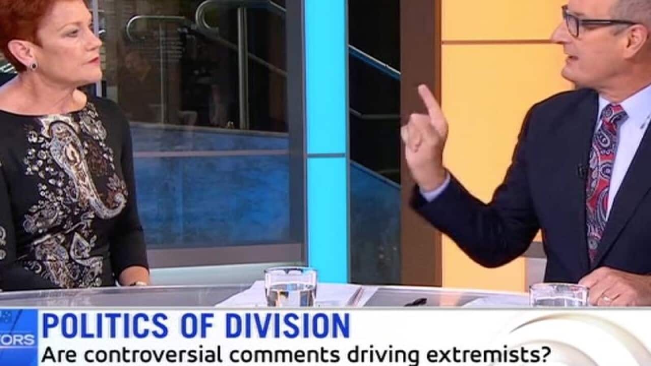 Sunrise host David Koch questions One Nation leader Pauline Hanson.
