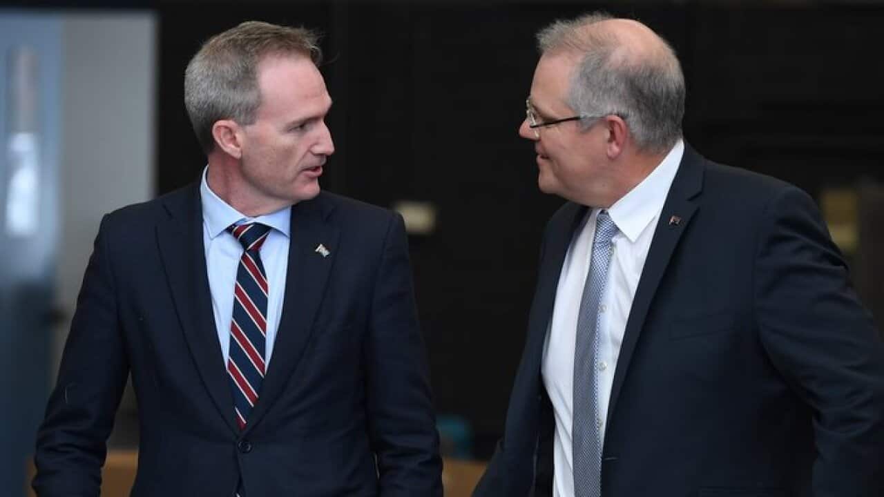 Australian Prime Minister Scott Morrison (right) with the Minister for Immigration, Citizenship and Multicultural Affairs David Coleman