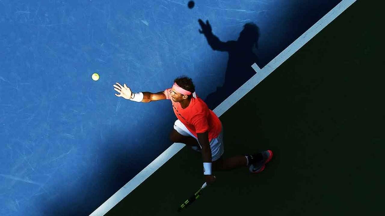Rafael Nadal on serve at this year's Open.