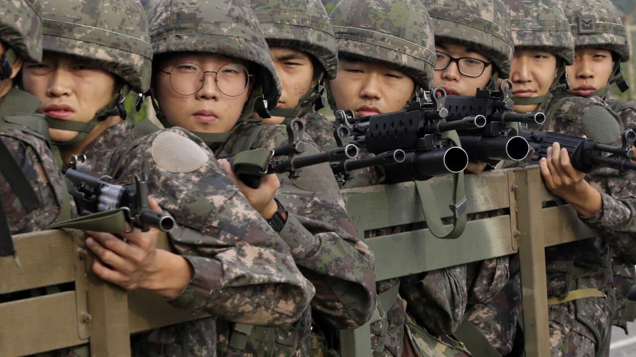 (File Image) South Korean soldiers pictured in Paju, south of the demilitarized zone on August 24, 2015.