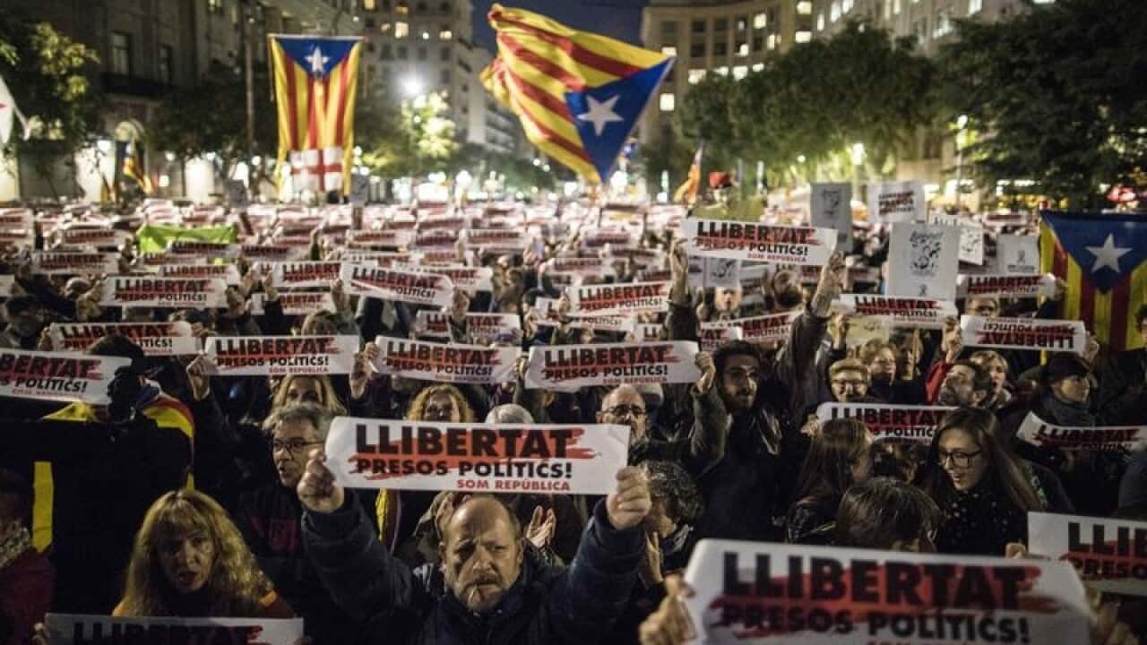 Thousands of pro-independence protesters rally in Barcelona