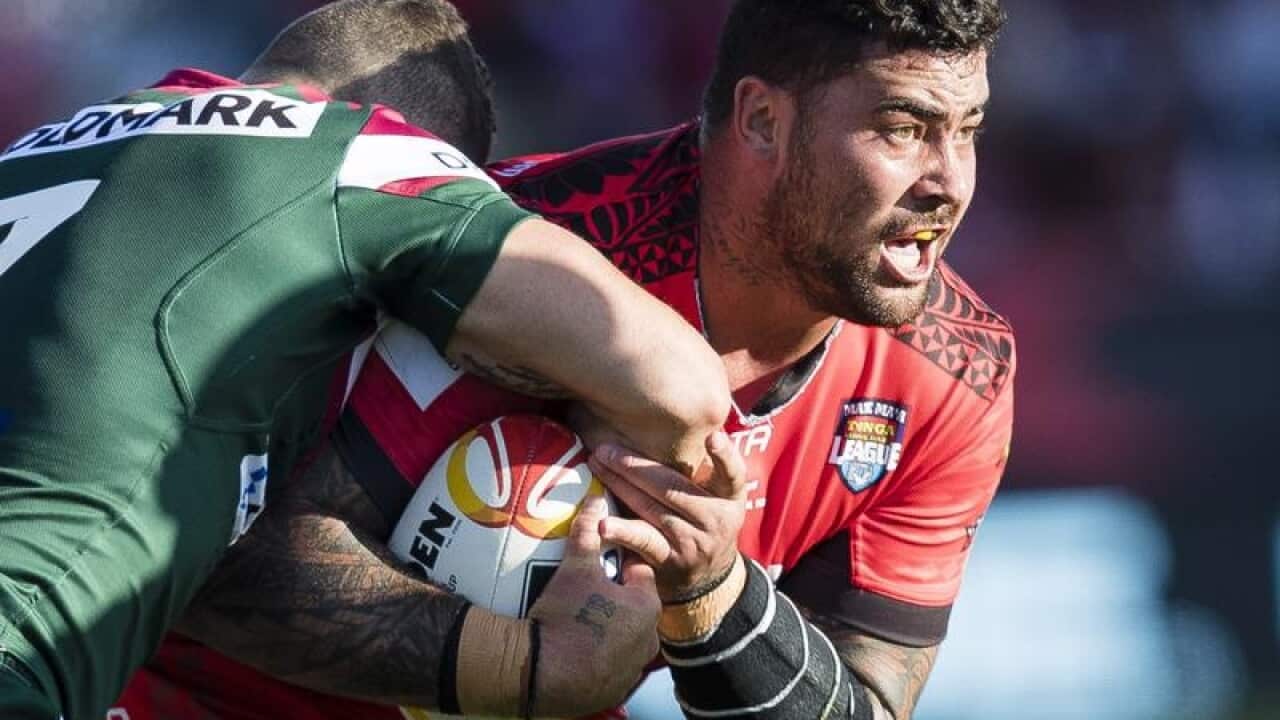 File image of Andrew Fifita of Tonga in action against Lebanon.
