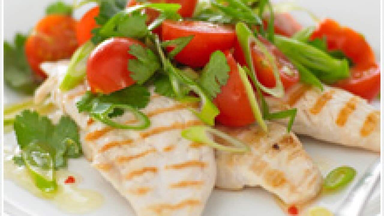 Chicken tenderloins with coriander salad